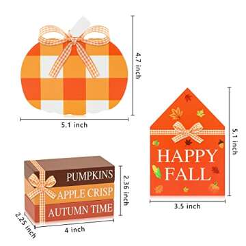 5 Pcs Fall Wooden Decor - 3 Pcs Faux Decorative Book Stack & 2 Pcs Pumpkin Happy Fall Decorations Wooden Signs, Fall Tiered Tray Decor for Farmhouse Autumn Harvest Thanksgiving Decorations