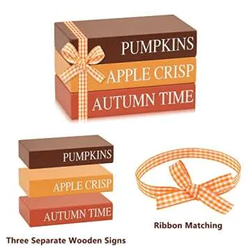 5 Pcs Fall Wooden Decor - 3 Pcs Faux Decorative Book Stack & 2 Pcs Pumpkin Happy Fall Decorations Wooden Signs, Fall Tiered Tray Decor for Farmhouse Autumn Harvest Thanksgiving Decorations