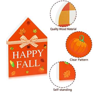 5 Pcs Fall Wooden Decor - 3 Pcs Faux Decorative Book Stack & 2 Pcs Pumpkin Happy Fall Decorations Wooden Signs, Fall Tiered Tray Decor for Farmhouse Autumn Harvest Thanksgiving Decorations