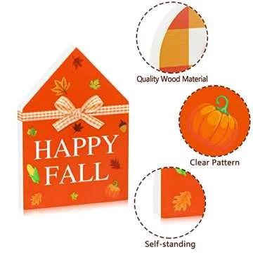 5 Pcs Fall Wooden Decor - 3 Pcs Faux Decorative Book Stack & 2 Pcs Pumpkin Happy Fall Decorations Wooden Signs, Fall Tiered Tray Decor for Farmhouse Autumn Harvest Thanksgiving Decorations