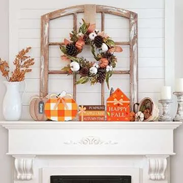 5 Pcs Fall Wooden Decor - 3 Pcs Faux Decorative Book Stack & 2 Pcs Pumpkin Happy Fall Decorations Wooden Signs, Fall Tiered Tray Decor for Farmhouse Autumn Harvest Thanksgiving Decorations