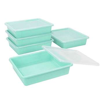 Storex Letter Size Flat Storage Tray in Teal - 5-Pack
