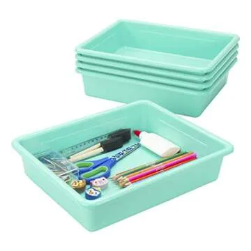 Storex Letter Size Flat Storage Tray in Teal - 5-Pack