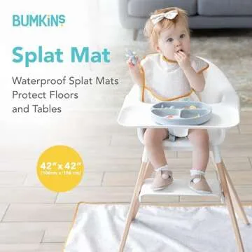 Bumkins Baby Splat Mat for Under High Chair, Babies Toddlers Eating Mess Mat, Waterproof Reusable Cl...