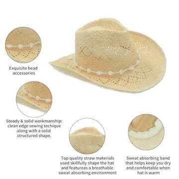 Vamuss Shapeable Straw Cowboy Hat with Beaded Trim