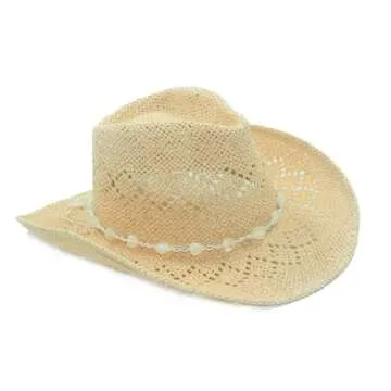 Vamuss Shapeable Straw Cowboy Hat with Beaded Trim
