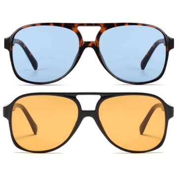 Freckles Mark Vintage Retro 70s Sunglasses for Women Men Classic Large Square Aviator Trendy Glasses...