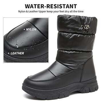 FRACORA Womens Winter Snow Boots Fur Lined Mid Calf Boots Warm Slip On Boots for Women(US7, Black)