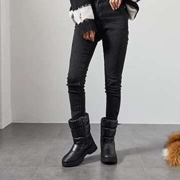 FRACORA Womens Winter Snow Boots Fur Lined Mid Calf Boots Warm Slip On Boots for Women(US7, Black)