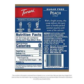 Torani Sugar Free Syrup, Peach, 25.4 Ounces (Pack of 4)