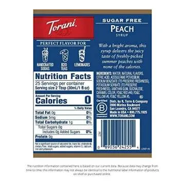Torani Sugar Free Syrup, Peach, 25.4 Ounces (Pack of 4)
