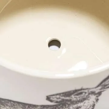 Creative Co-Op 6.5 Inches Round Stoneware Planter with Rabbit Design and Scalloped Saucer, Holds 5 Inches Pot, White and Charcoal, Set of 2
