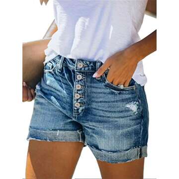 Angerella Women's Casual Button Denim Shorts - Comfortable Ripped Denim for Summer