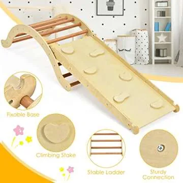 Costzon Climbing Toys for Toddlers, 3-in-1 Montessori Wooden Arch Climber Ladder Structure with Rock...