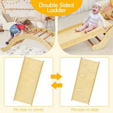 Costzon Climbing Toys for Toddlers, 3-in-1 Montessori Wooden Arch Climber Ladder Structure with Rock Climbing Ramp/Padding, Indoor Gym Learning Playset, Playground for Kids Gift