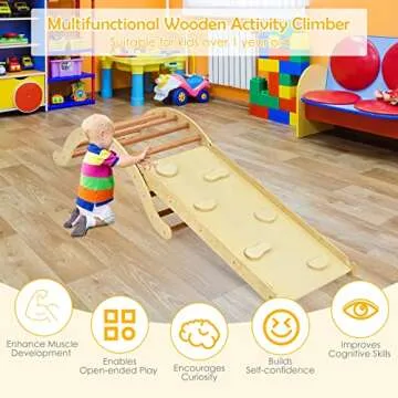 Costzon Climbing Toys for Toddlers, 3-in-1 Montessori Wooden Arch Climber Ladder Structure with Rock Climbing Ramp/Padding, Indoor Gym Learning Playset, Playground for Kids Gift