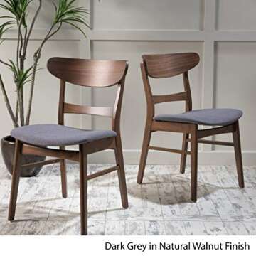 Christopher Knight Home Idalia Dining Chairs, 2-Pcs Set, Dark Grey / Walnut Finish