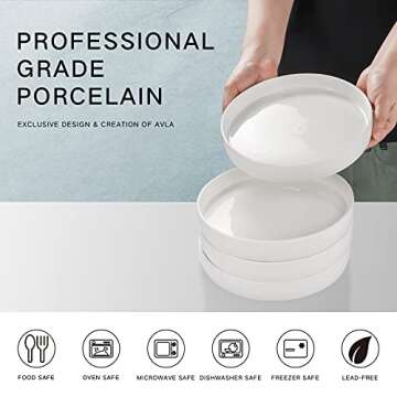 AVLA White Ceramic Dinner Plates Set - 4 Piece