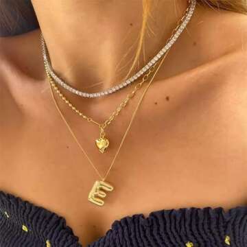 WLLAY Heart Initial Necklace Anklet for Women - Tiny 14K Gold Filled Love Heart Pendant Letter Alphabet Necklaces for Daughter Mom Best Jewelry Gifts (S)