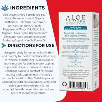 Aloe Cadabra Flavored Personal Lubricant and Vaginal Moisturizer, Organic Edible Aloe Lube for Men, Women and Couples, Non-Staining, pH Balanced, Toy Compatible (Peppermint, 2.5 Ounces, 1 Pack)