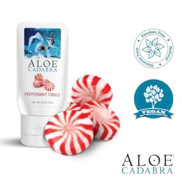 Aloe Cadabra Flavored Personal Lubricant and Vaginal Moisturizer, Organic Edible Aloe Lube for Men, Women and Couples, Non-Staining, pH Balanced, Toy Compatible (Peppermint, 2.5 Ounces, 1 Pack)