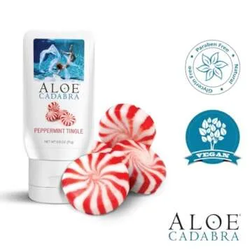 Aloe Cadabra Flavored Personal Lubricant and Vaginal Moisturizer, Organic Edible Aloe Lube for Men, Women and Couples, Non-Staining, pH Balanced, Toy Compatible (Peppermint, 2.5 Ounces, 1 Pack)