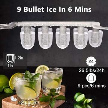 Joy Pebble Bullet Ice Maker Countertop with Handle, 9 Bullet Ice Cubes Ready in 6 Mins, 26.5Lbs/24H,...