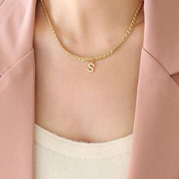 GOGOEY Dainty Initial Necklaces for Women, 18K Gold Filled Vintage Choker Necklaces Simple Cubic Zircon Letter Pendant Initial Choker Necklace Gift for Women Necklace Jewelry (L)