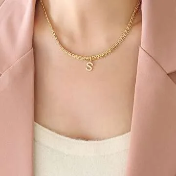 GOGOEY Dainty Initial Necklaces for Women, 18K Gold Filled Vintage Choker Necklaces Simple Cubic Zircon Letter Pendant Initial Choker Necklace Gift for Women Necklace Jewelry (L)