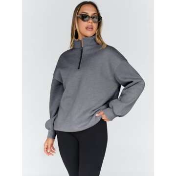 Trendy Queen Womens Oversized Sweatshirts Fall Fashion Hoodies Half Zip Pullover Long Sleeve Shirts Clothes Outfits DarkGrey XL