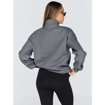 Trendy Queen Womens Oversized Sweatshirts Fall Fashion Hoodies Half Zip Pullover Long Sleeve Shirts Clothes Outfits DarkGrey XL