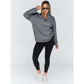Trendy Queen Womens Oversized Sweatshirts Fall Fashion Hoodies Half Zip Pullover Long Sleeve Shirts Clothes Outfits DarkGrey XL