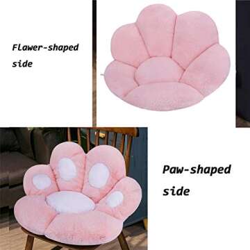 Reversible Armchair Seat Cushion Soft Cozy Bear Paw Shaped Chair Cushion Plush Comfort Seat Pad Office Cozy Warm Seat Pillow Relieves Back Coccyx Sciatica Tailbone Pain Relief (Paw-shaped, Pink)