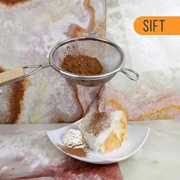 U.S. Kitchen Supply - 8", 5.5" and 4" Sizes. Set of 3 Premium Quality-Double Mesh Extra Fine Stainless Steel Strainers with Comfortable Wooden Handles.