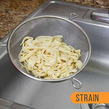 U.S. Kitchen Supply - 8", 5.5" and 4" Sizes. Set of 3 Premium Quality-Double Mesh Extra Fine Stainless Steel Strainers with Comfortable Wooden Handles.