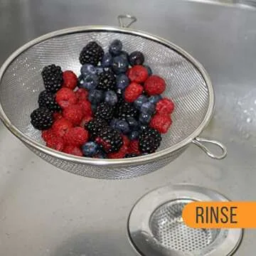 U.S. Kitchen Supply - 8", 5.5" and 4" Sizes. Set of 3 Premium Quality-Double Mesh Extra Fine Stainless Steel Strainers with Comfortable Wooden Handles.