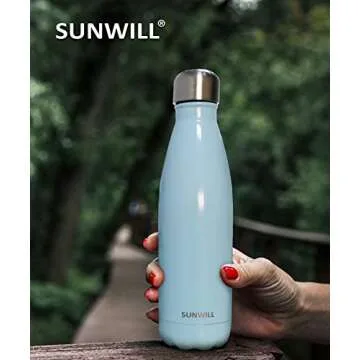 SUNWILL Insulated Stainless Steel Water Bottle Pearl Blue, Vacuum Double Wall Sports Water Bottle 17oz, Cola Shape Travel Thermal Flask