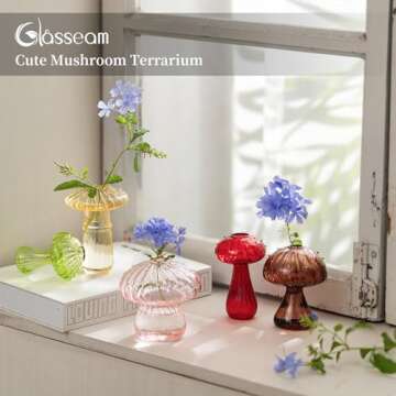 Glasseam Mushroom Glass Planter, Set of 5 Colored Plant Propagation Station, Mini Terrarium for Plan...