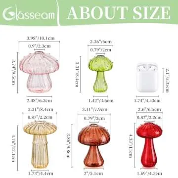 Glasseam Mushroom Glass Planter, Set of 5 Colored Plant Propagation Station, Mini Terrarium for Plants, Unique Small Glass Vase for Flowers, Cute Hydroponic Indoor Planters Gifts for Women Room Decor