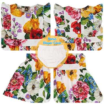 BrightyKid Newborn Baby Girl Clothes Outfits Dress Toddler Cute Flower Cotton Dress, Ruffle Sleeve Floral Dress, 6-9 Months