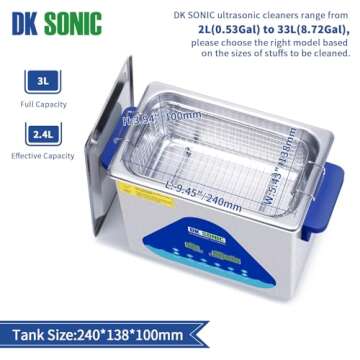 DK SONIC Ultrasonic Cleaner,3L Professional Sonic Cleaner with Cleaning Basket.Digital Control Ultrasonic Parts Cleaner for Cleaning Carburetor Parts,Eyeglasses,Watchband,Coins.(110V,0.79Gal)
