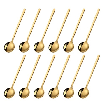 Mafier 12 Pieces Mini Gold Spoons Stainless Steel Espresso Spoons, 5.24 Inch Demitasse Spoons for Su...