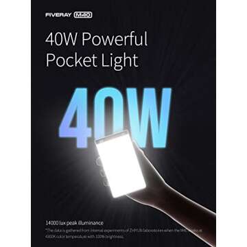 Zhiyun M40 LED Video Light, FIVERAY M40 40W Bi-Color Portable Light Panel for Photography 14000 Lux@...