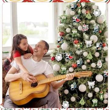 Menkxi 48 Pcs Christmas Music Note Ornaments for Tree Treble Clef Wooden Christmas Ornaments Vintage Musical Notes Decorative Xmas Hanging Ornaments with Rope Home Rock Roll Party Decorations