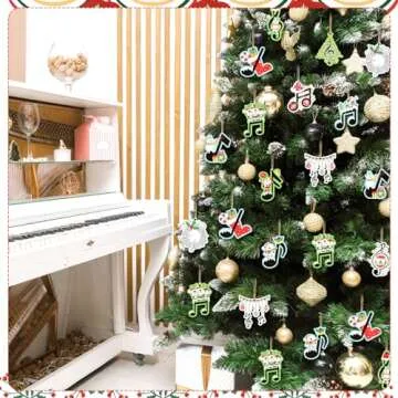 Menkxi 48 Pcs Christmas Music Note Ornaments for Tree Treble Clef Wooden Christmas Ornaments Vintage Musical Notes Decorative Xmas Hanging Ornaments with Rope Home Rock Roll Party Decorations