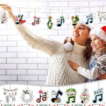 Menkxi 48 Pcs Christmas Music Note Ornaments for Tree Treble Clef Wooden Christmas Ornaments Vintage Musical Notes Decorative Xmas Hanging Ornaments with Rope Home Rock Roll Party Decorations