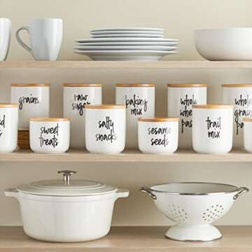 Talented Kitchen 158 Pieces Food Storage Labels for Glass Kitchen Containers, Preprinted Black Scrip...