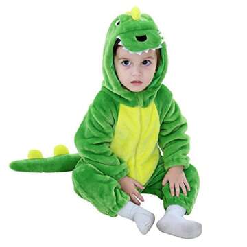 LOLANTA Toddler Dinosaur Animal Costume Unisex Baby Kids Flannel Hooded Romper Jumpsuit Dress Up Outfit