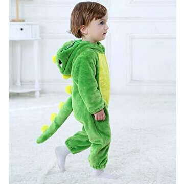 LOLANTA Toddler Dinosaur Animal Costume Unisex Baby Kids Flannel Hooded Romper Jumpsuit Dress Up Outfit