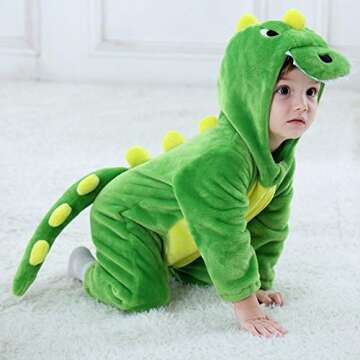 LOLANTA Toddler Dinosaur Animal Costume Unisex Baby Kids Flannel Hooded Romper Jumpsuit Dress Up Outfit
